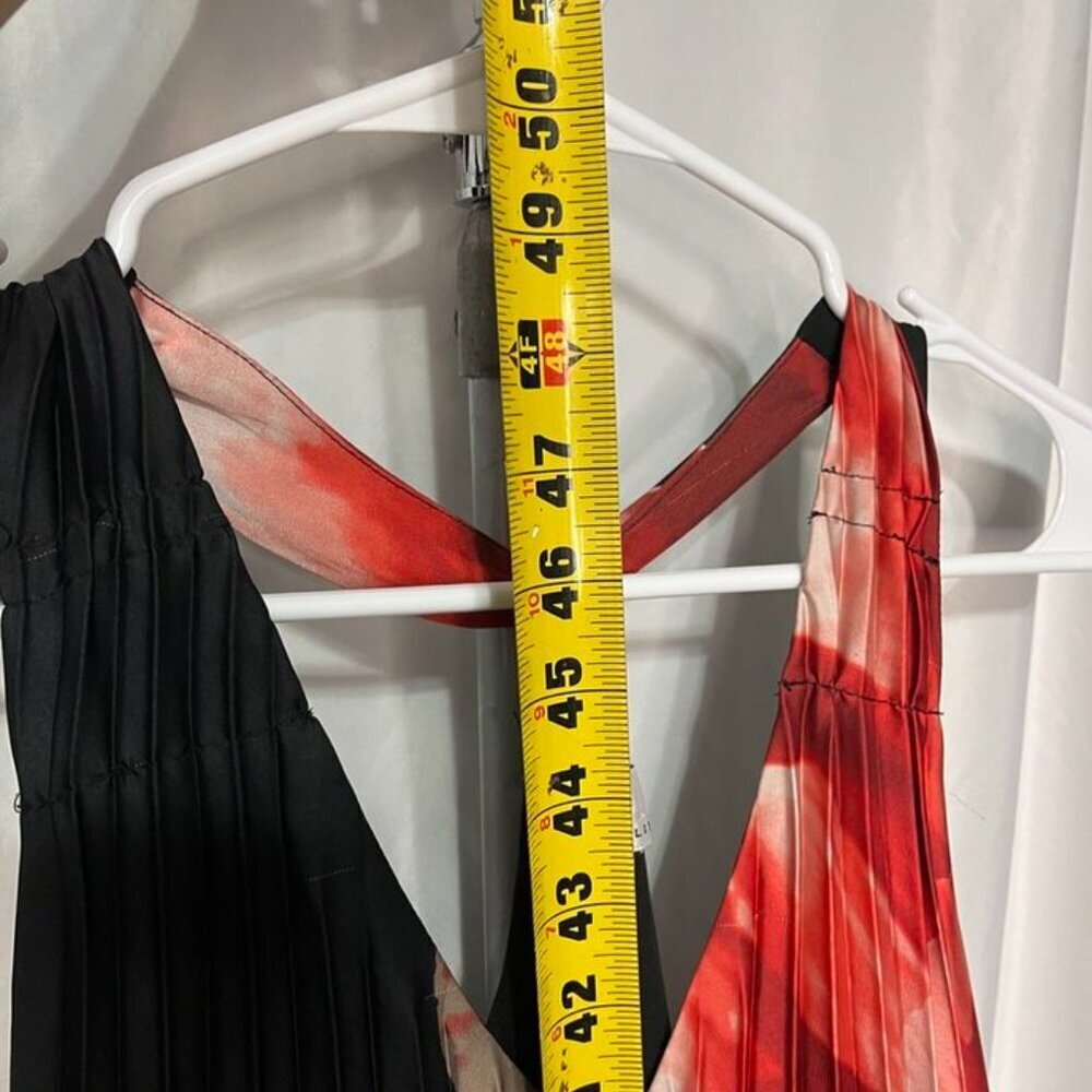 Socialite Sunburst Pleat Racerback Maxi Dress Black Red Floral V-Neck • EST ~XS - Picture 12 of 16